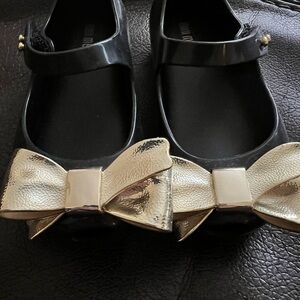 NEW Mini Melissa Black Jelly Mary Janes with Gold Accent Bow